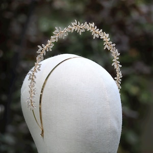 Couronne de halo en strass feuille de laurier bohème, diadème de halo de mariée en cristal doré, couronne de mariée déesse, diadème de princesse de mariée, bandeau de halo de mariage