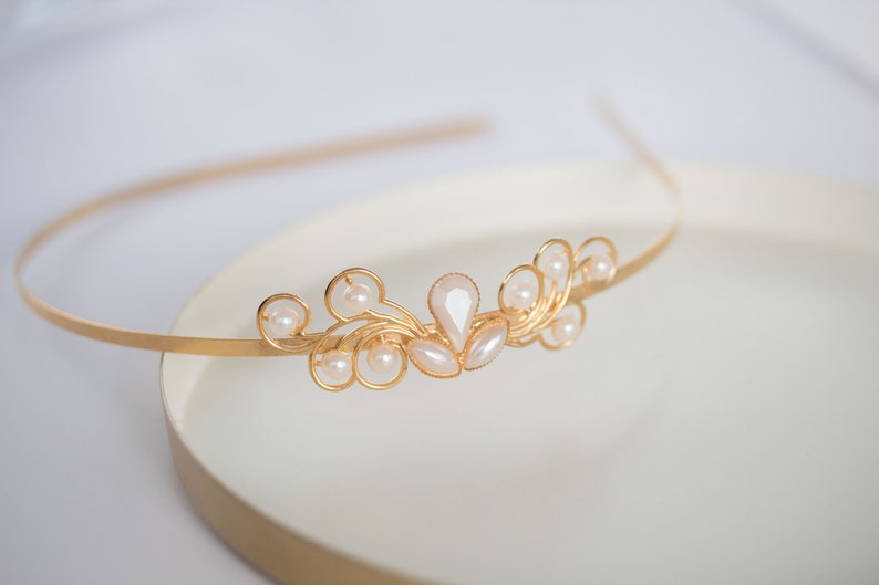 Bridal Headpiece, Gold Headband, Bridal Headband, Delicate Headpiece, Wedding Headpiece, Wedding Headband, Pearl Headpiece, Boho headband image 6