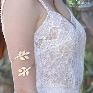 Grecian Arm Bracelet, Gold Leaf Bracelet, Cuff Bracelet, Wedding Bracelet, Body Jewelry, Upper Arm Cuff, Gold Arm band, Bridesmaid Gift