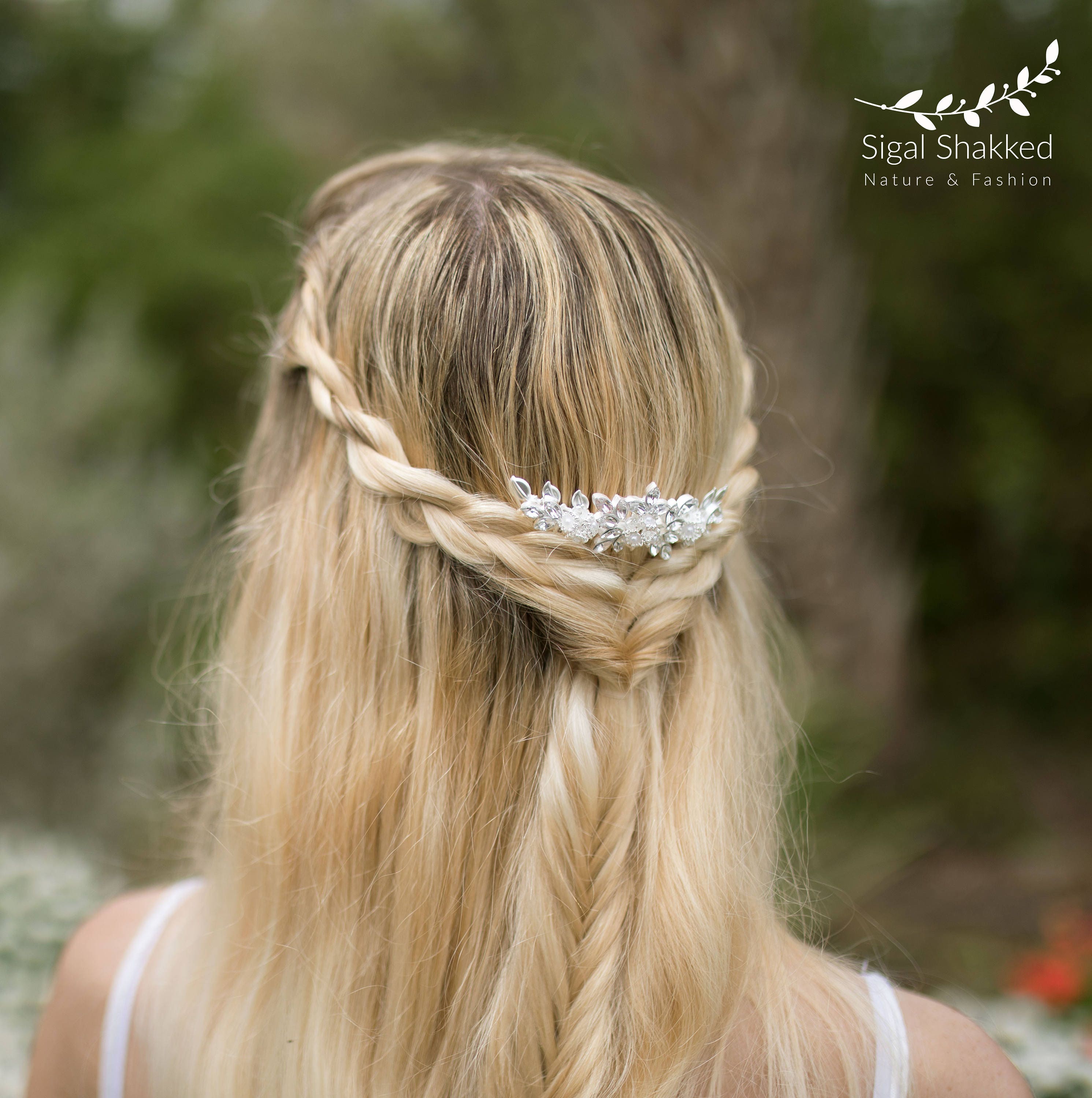 Swarovski Crystals, Pearls, Rhinestones Floral Bridal Hair piece