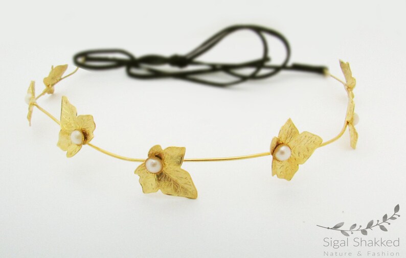 Bridal Tiara Boho Headpiece Bridal Hair Accessory Gold Headband Gold Pearl Wreath Bridesmaid Band Bridal Hair Leaves Bridal Headband