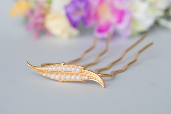 Peigne en perles, fourchette à cheveux dorés, épingle à cheveux