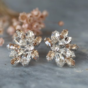 Silver Swarovski Crystal Bridal Stud Earrings, Wedding Earrings, Bridal Cluster Earrings, Wedding Jewelry, Statement Earrings, Big Earrings