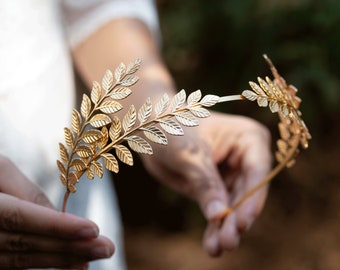 Corona Di Foglie Oro XCOZU - Tiara Dea Greca Per Spose, Feste Boho E Costumi - Foto 13