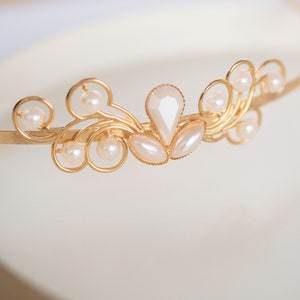 Bridal Headpiece, Gold Headband, Bridal Headband, Delicate Headpiece, Wedding Headpiece, Wedding Headband, Pearl Headpiece, Boho headband image 1