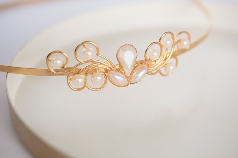 Bridal Headpiece, Gold Headband, Bridal Headband, Delicate Headpiece, Wedding Headpiece, Wedding Headband, Pearl Headpiece, Boho headband image 1