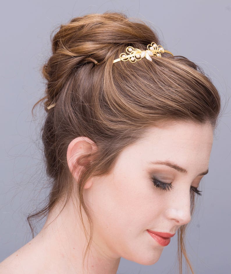 Bridal Headpiece, Gold Headband, Bridal Headband, Delicate Headpiece, Wedding Headpiece, Wedding Headband, Pearl Headpiece, Boho headband image 5