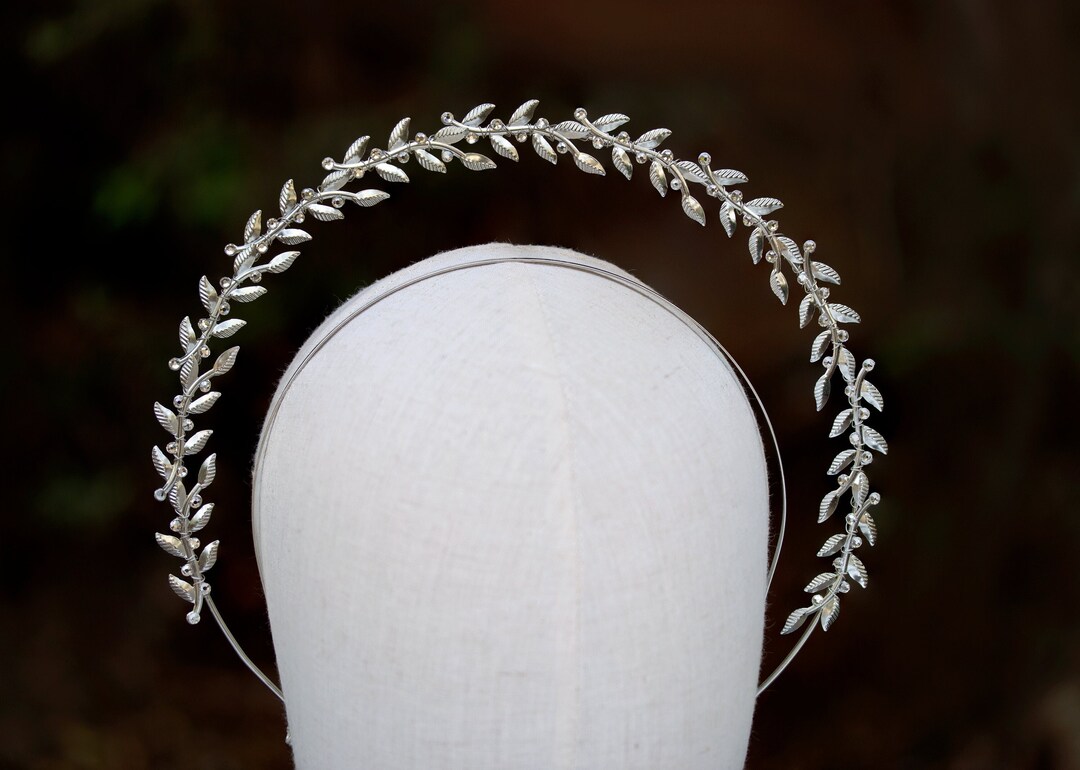 Silver Crystal Bridal Halo Hair Crown, Rhinestone Goddess  display picture 2