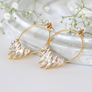 Big Statement Ear Jacket Earrings, Gold Crystals Hoops Earrings, Stud Earrings, Front Back Earrings, Wedding Earrings, Bridal Earrings