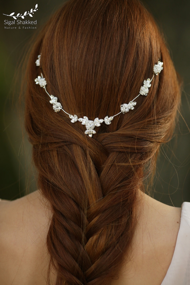 Wedding Hair Vine Bridal Crystal Wreath Boho Headpiece Forehead Band Bridal Tiara Wedding Crown Crystal Wreath Pearl Hair Wreath