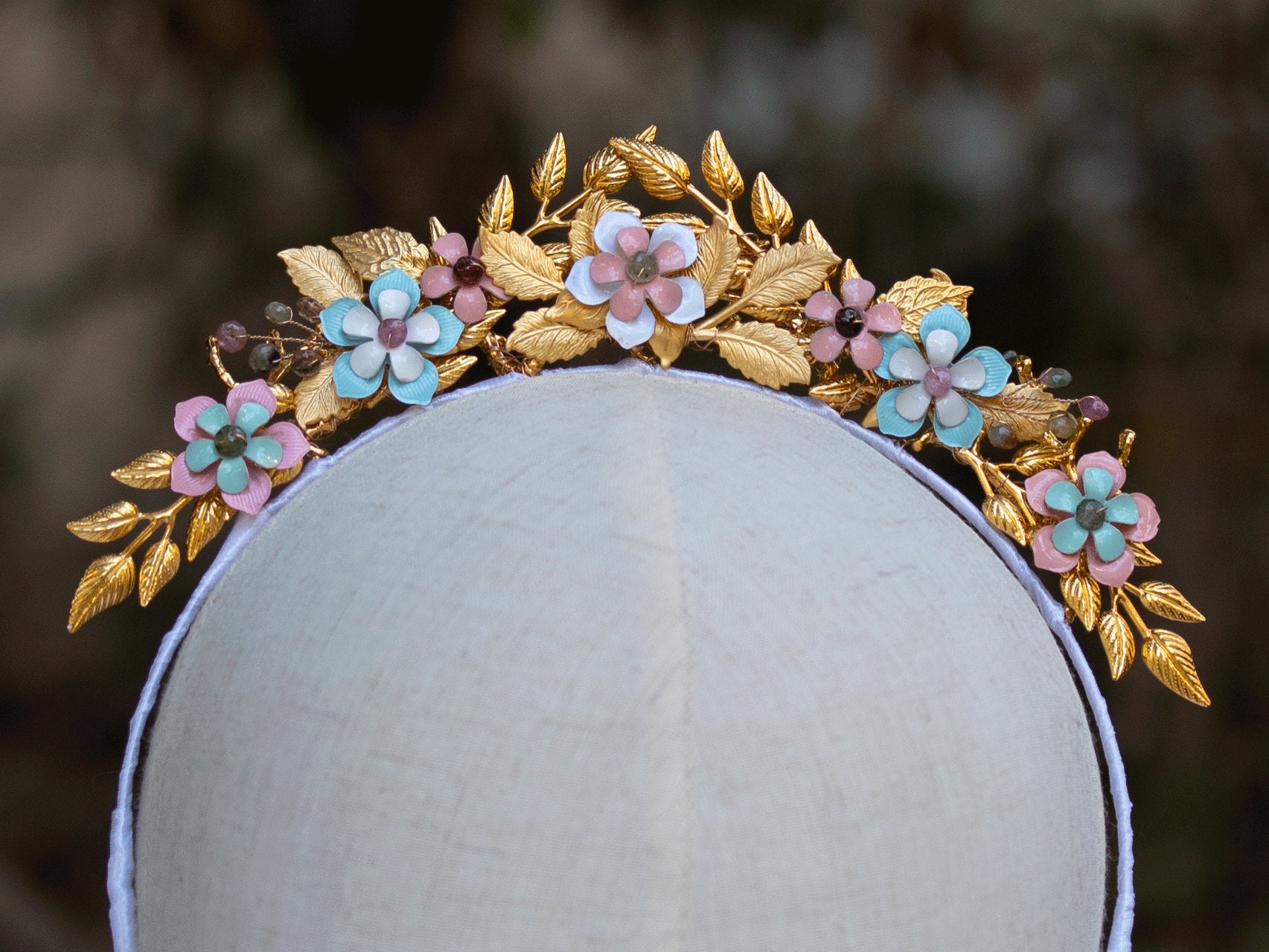 Laurel Leaf Gold Flower Bridal Halo Crown, Greek Goddess  display picture 3