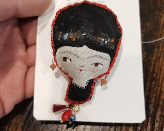 ooak FRIDA hand painted brooch pin