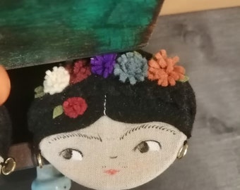 ooak FRIDA hand painted brooch pin