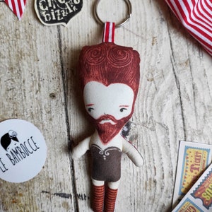 Bearded Lady, Handmade Brooch, Keychain or Mini Art Doll, Circus Freak Show Character, Cotton Fabric, Oddity Gift, 13 cm 5.1 inch