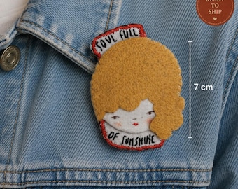 Soul Full of Sunshine Brooch, Hand Embroidered Quote Pin, Inspirational Brooch, Gift for Her, One of a Kind, Handmade in Italy