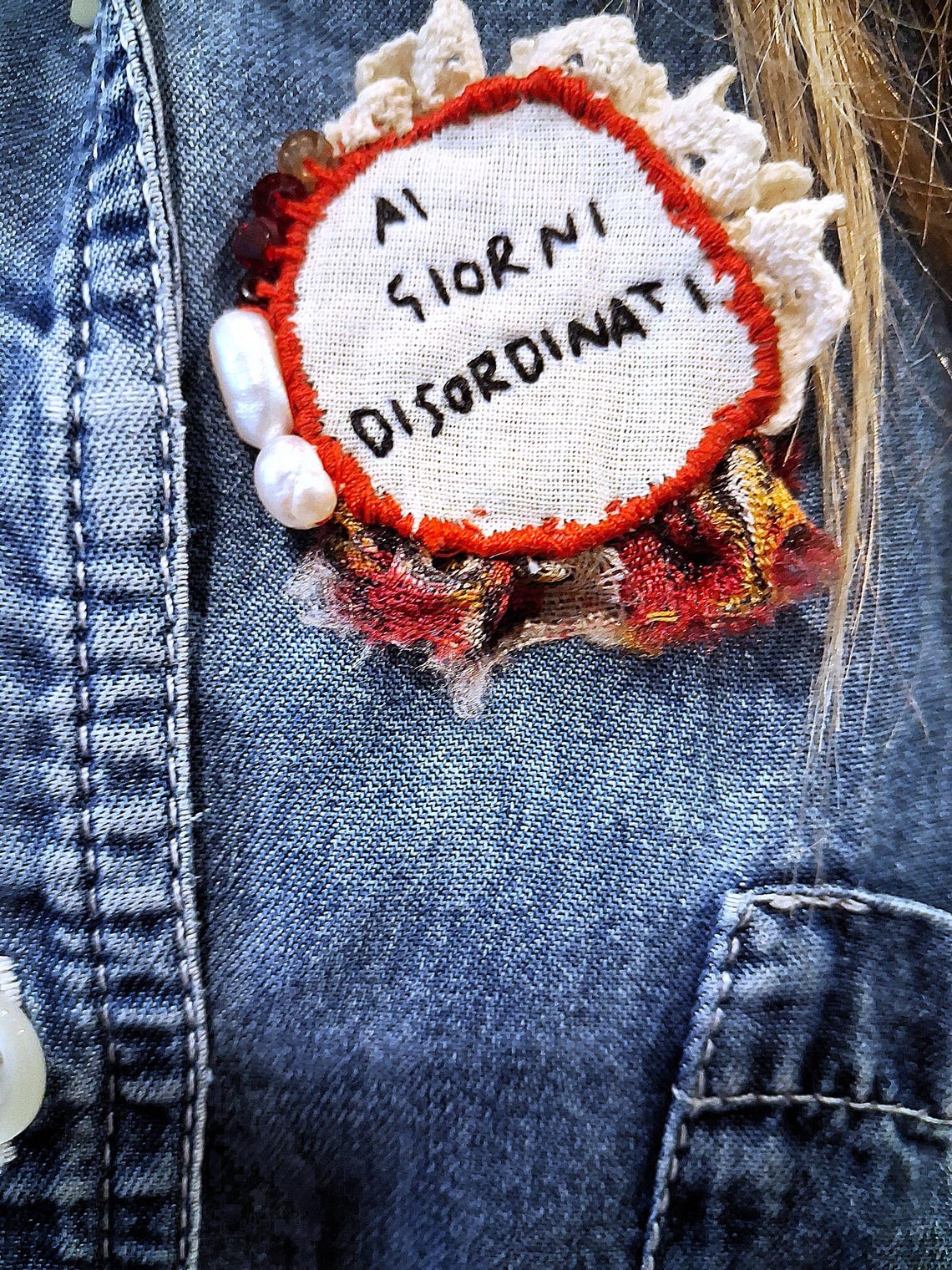 Handmade Brooch With Words, Fabric Jewelry With Freshwater Pearls ...