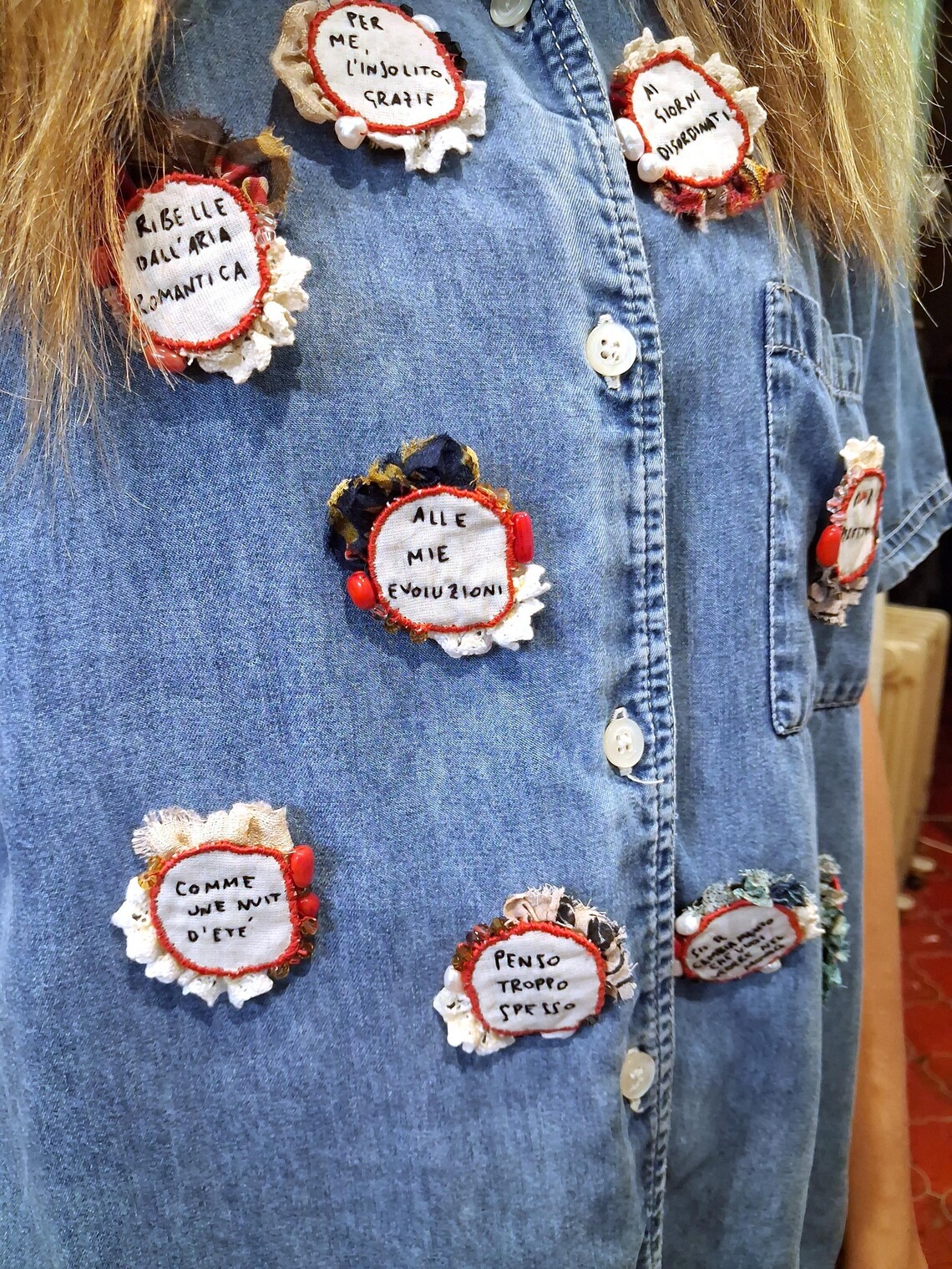 Handmade Brooch With Words, Fabric Jewelry With Freshwater Pearls ...