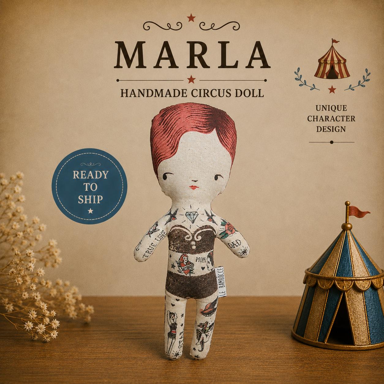 6 Circus Dolls Set, Freak Show Vintage Style, Handmade Cotton