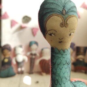 Snake Woman, 8.6 inch,Handmade Circus Freak Show Doll, Illustrated Fabric Art Doll, Vintage Sideshow Character