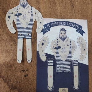 THE TATTOED SAILOR paper doll, vintage paper doll kit, diy paper doll, gift for her, him, Christmas image 3