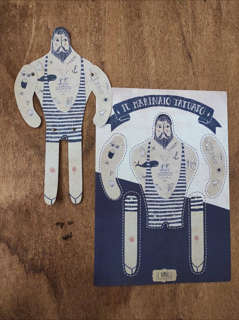 THE TATTOED SAILOR paper doll, vintage paper doll kit, diy paper doll, gift for her, him, Christmas image 3