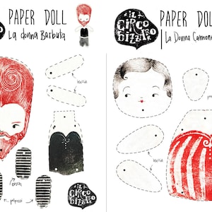 set  bambole di carta articolate della "serie Bizarre Circus" da scaricare, stampare, tagliare e assemblare, decorazioni per la casa