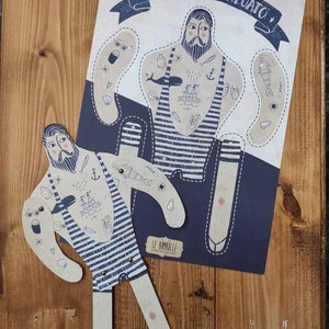 IL MARINAIO TATUATO paper doll,regalo per lei, regalo per lui,regalo di natale, bambola di carta vintage, pupazzo da montare, retro