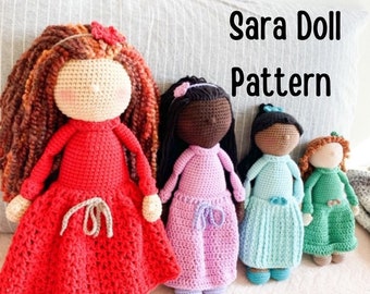 PATTERN DOWNLOAD -- Amigurumi Crochet Doll - 4 different sizes with 3 Dress styles and 3 Hair Styles