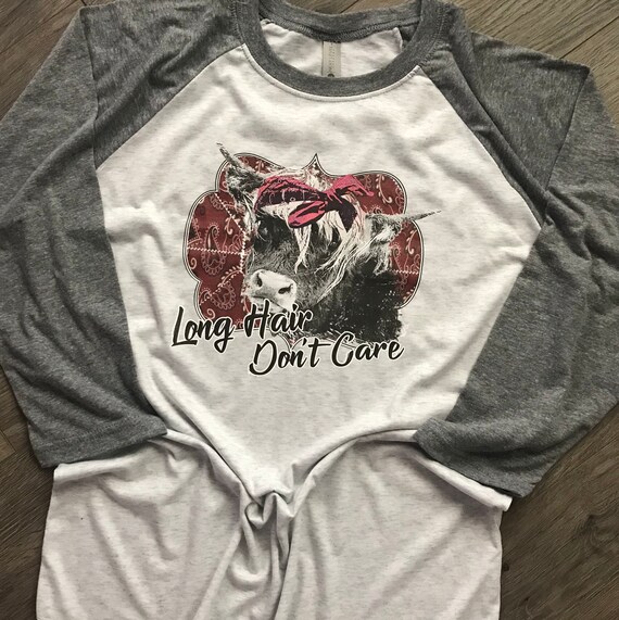 Long Hair Don T Care Unisex Raglan Cow Highland Etsy