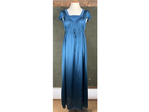 Vintage Lorraine Teal Full Length Nightgown 70s E… - image 1