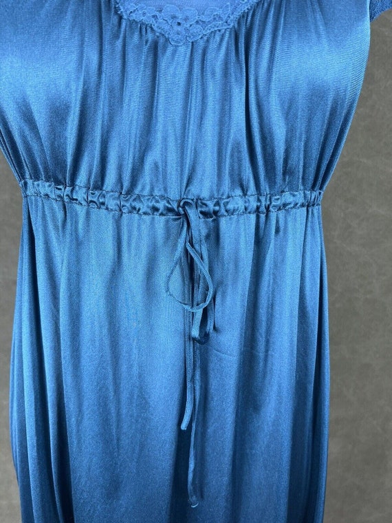 Vintage Lorraine Teal Full Length Nightgown 70s E… - image 5