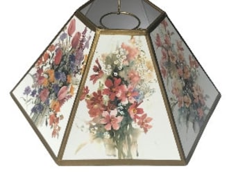 Upgradelights White with Gold Floral Hex 14 Inch Chimney Fitter Lampshade Replacement 5 X 14 X 7.5