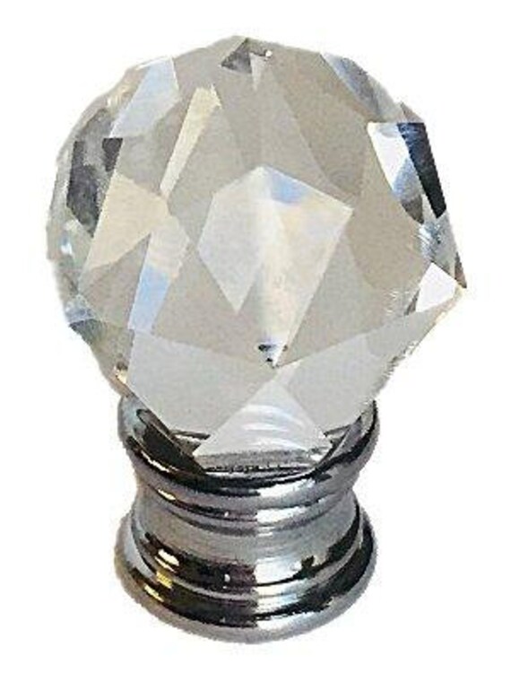 Clear Faceted Orb Crystal Finial With Polished Chrome Base Etsy