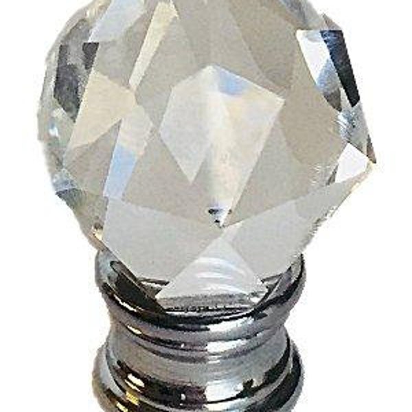 Clear Faceted Orb Crystal Finial with Polished Chrome Base