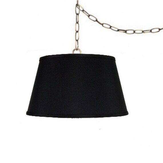 Swag Lamp Fixture 19 Inch Laminated Silk Pendant Lamp Shade in Black Hanging Light