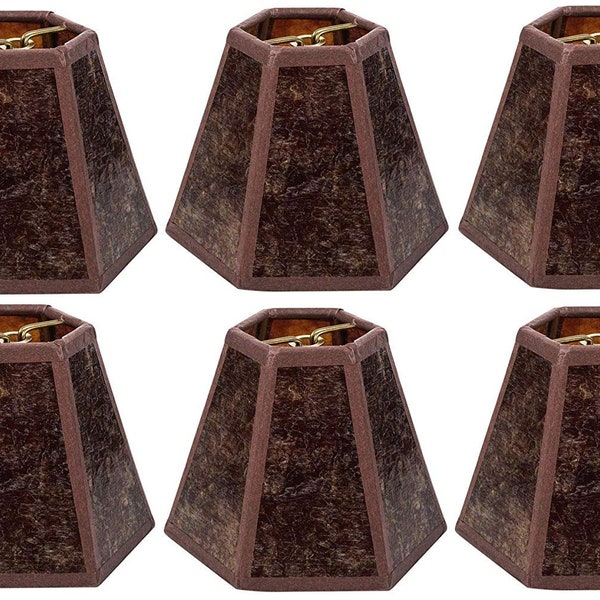 Upgradelights Mica 6 Inch Craftsman Style Hex Clip On Chandelier Lampshade in Amber 3.25 x 6 x 4.25 Inches (Set of Six)