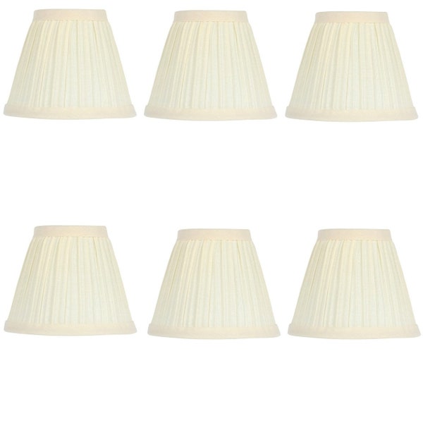 Cream Pleated Silk 5 Inch Clip On Chandelier Lampshades (Set of 6)