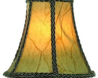 Upgradelights Aged European Parchment with Braided Black and Gold Trim 8 Inch Clip On Chandelier Lampshade 4x8x6