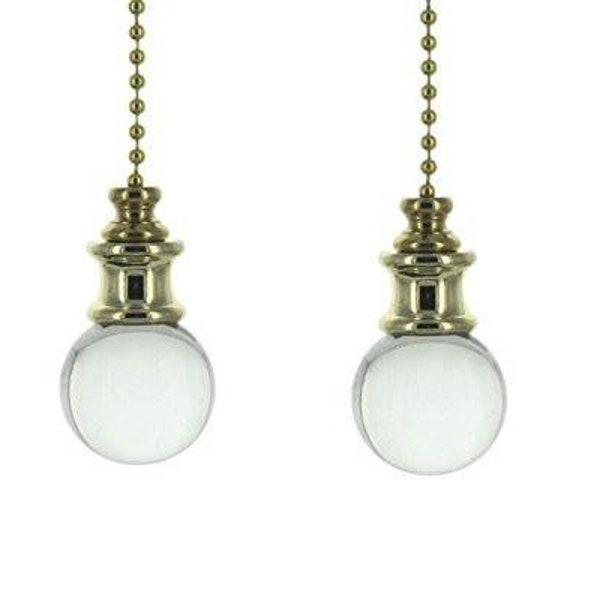 Pair of Crystal Orb with Brass Fan Pulls