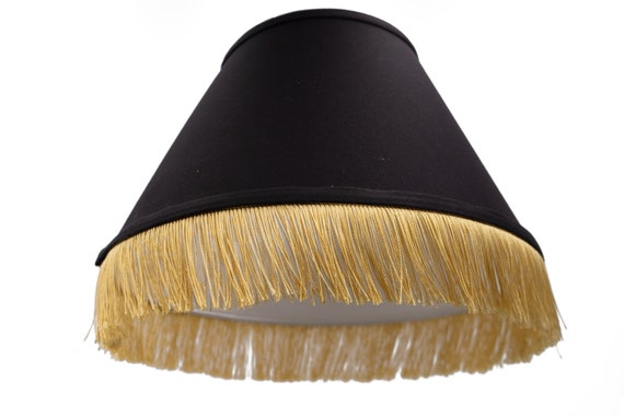 Black Shantung Silk Empire 10 Inch Uno Lamp Shade With Gold Fringe