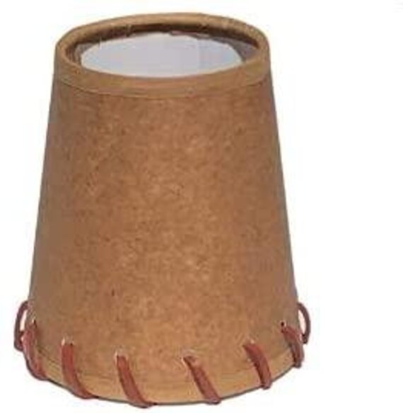 Oiled Parchment 4 Inch Tapered Drum Clip On Chandelier Lamp Shade with Stitched Trim
