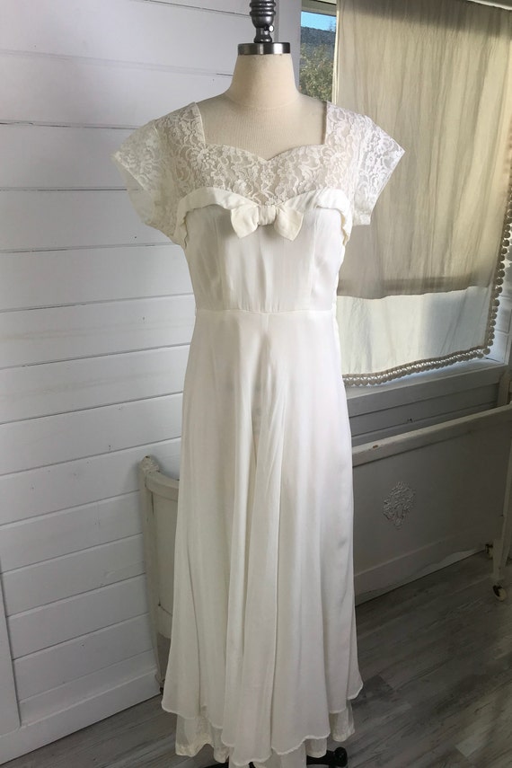 1950s Vintage Ivory Casual Wedding Dress / 1950s … - image 3