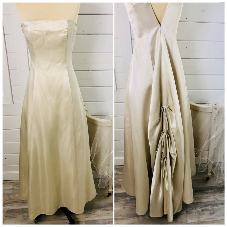 1980s Ivory Satin Jessica Mcclintock Strapless Dress Vintage Etsy