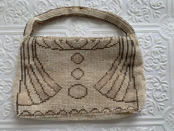 Vintage hand beaded Art Deco bridal clutch with C… - image 5