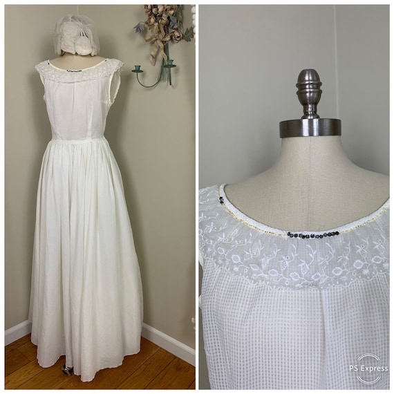 1960s Simple and Sweet Wedding Dress / Casual Cot… - image 1