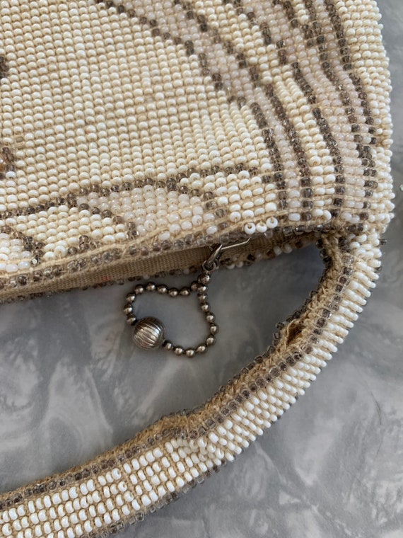 Vintage hand beaded Art Deco bridal clutch with C… - image 4