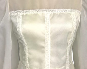 1970s Boho Chic Vintage Wedding Dress / Casual Wedding Dress / Long-Sleeved Hippie Wedding Dress with Lace Accents / Size 4