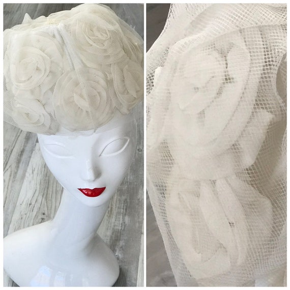 1960s Vintage Beehive Wedding Hat | White Floral … - image 1