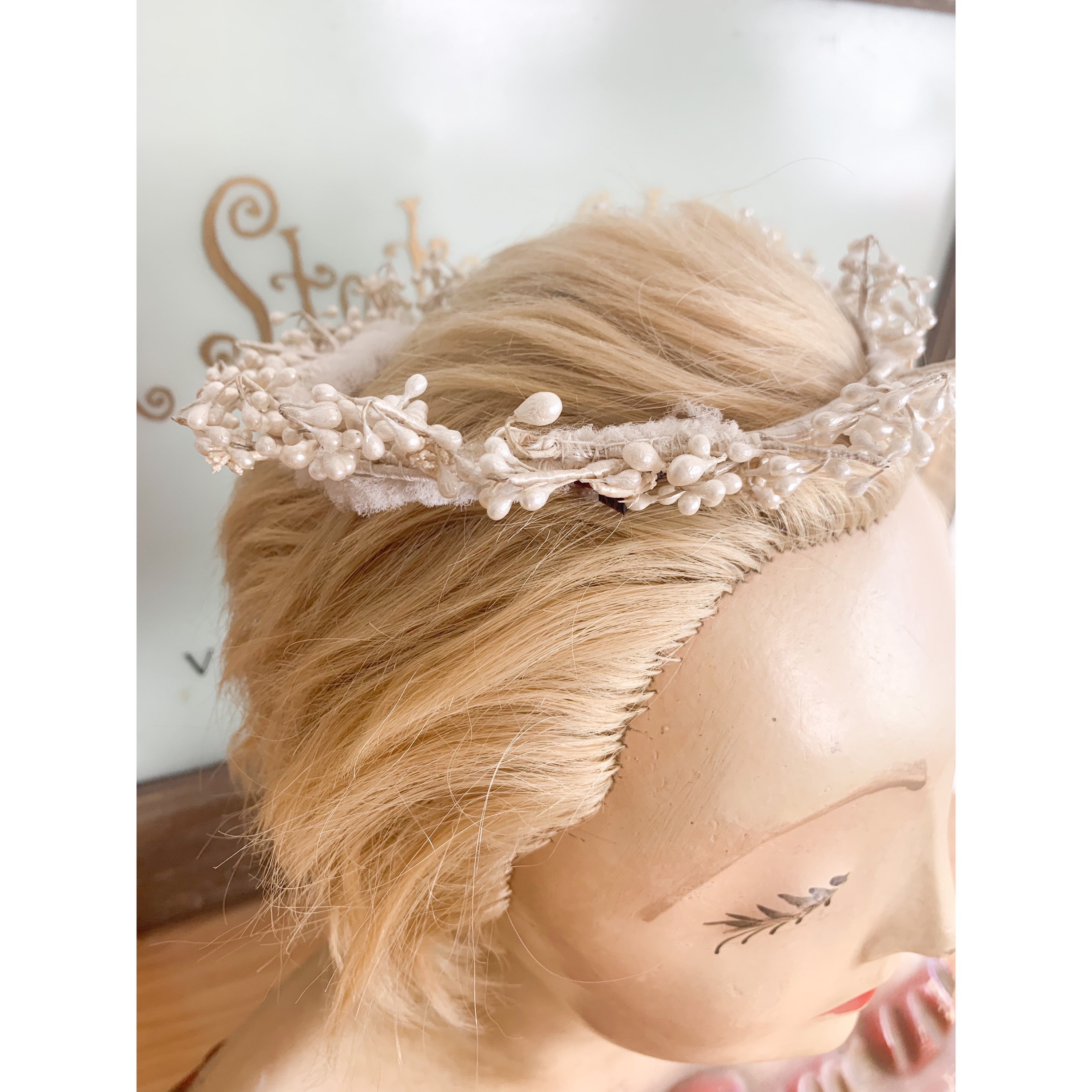 Vintage 40s 50s Beaded Cream Bridal Crown Wedding Headband *Read Description* Bridal Tiara 1940s - Etsy main image 4