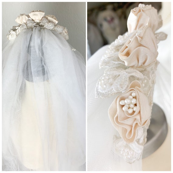 1980s Vintage Floral Bridal Veil / Vintage Bridal… - image 1